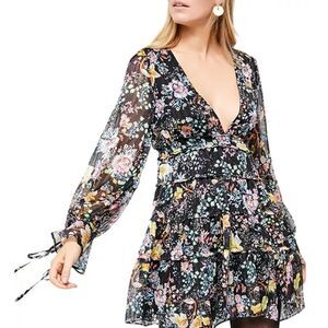 FREE PEOPLE Closer To The Heart Mini Black Floral Boho Dress black-medium